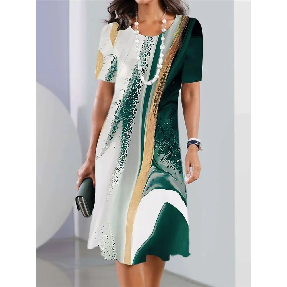 빈티지 프린트 캐주얼 O-넥 여름 드레스, 2023 반팔 Y2k 여성 드레스, 플러스 사이즈 XS-8XL