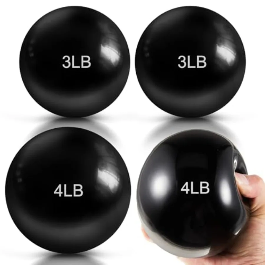 4 Pelotas de Ejercicio con Peso de 2 lb, 3 lb, 3 lb y 4 lb para Pilates, Yoga, Equilibrio y Flexibilidad, Pelotas Medicinales Suaves en Varios Colores