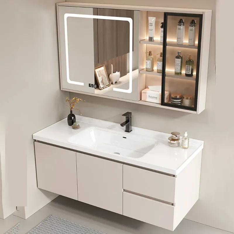 Smart Modern Bathroom Cabinet Ceramic Integrated Minimalist Corner Bathroom Cabinet Basin Combination Gabinete Furniture