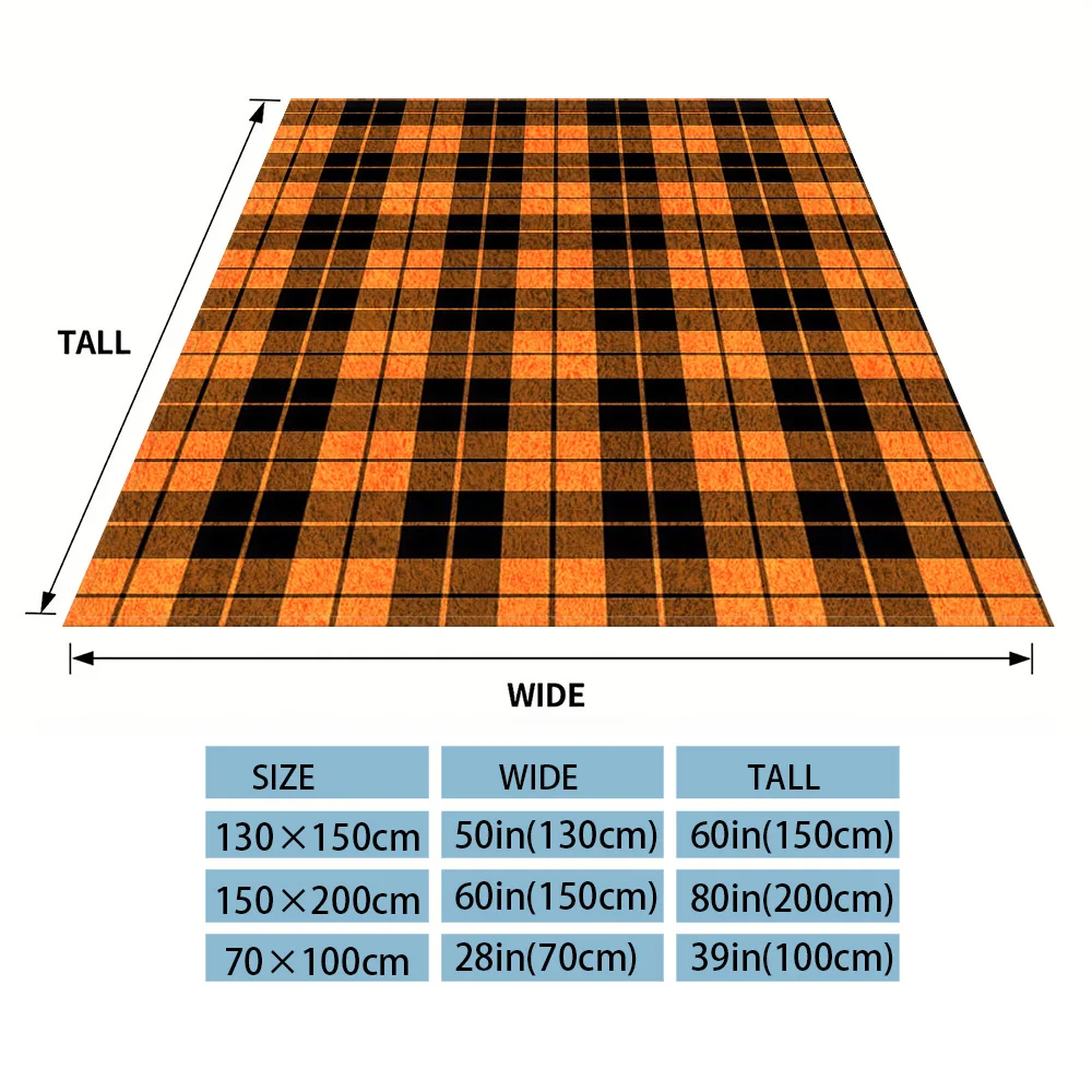 Orange Black Plaid Printed Blanket Suitable For Sofa Beds, Offices, Travel Camping Chairs, Warm Woolen Blankets
