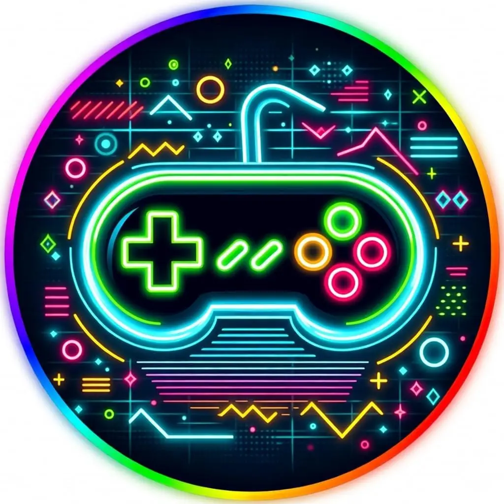 Decorative Round Gaming Controller Mat Polyester Rug for Bathroom Entryway Nursery Kids Pop Art Neon Floor Runner Artificial Spo