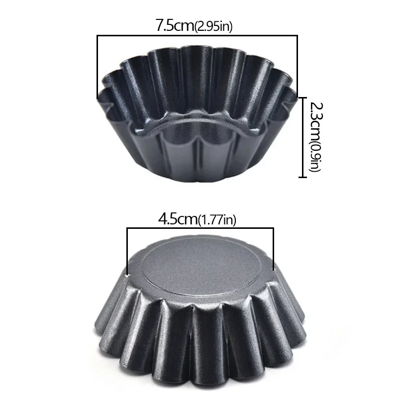 6pcs 7.5cm Nonstick Fluted Round Chrysanthemum Shape Carbon Steel Egg Tart Pudding Molds Pie Pan DIY Egg Tart Baking Tool