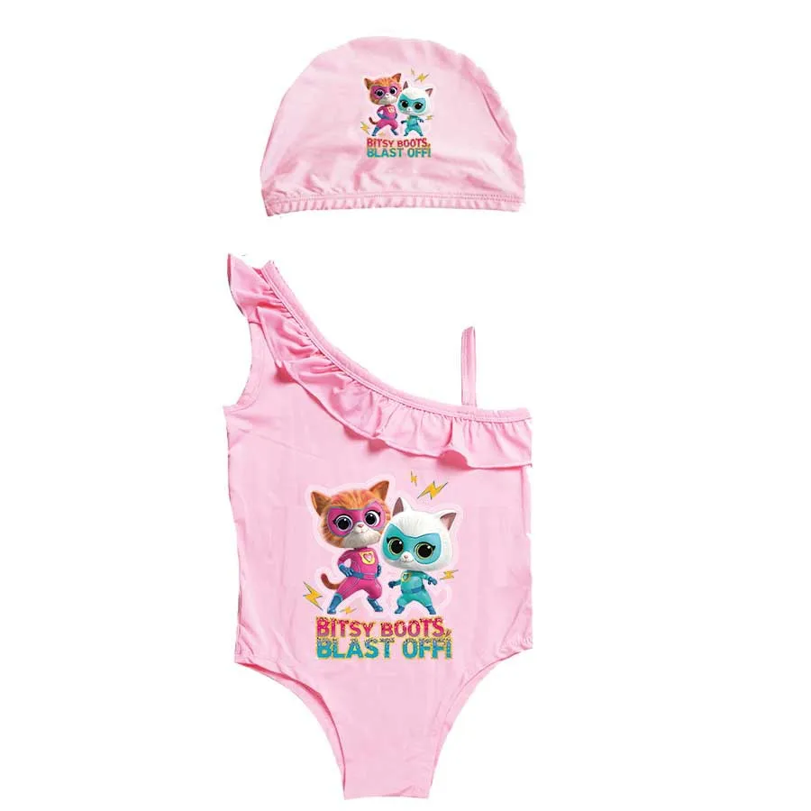 SuperKitties Costume Baby Girls Cute Ruffle Swimsuit Kids One-Piece Swimwear Children Sport Beach Wear Girl BathingSuits