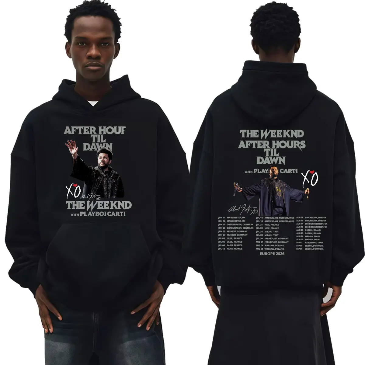 The Weeknd After Hours Til Dawn Europe 2026 Tour Sweatshirts Men's Clothing Harajuku Hip Hop Hoodies Casual Oversized Pullovers