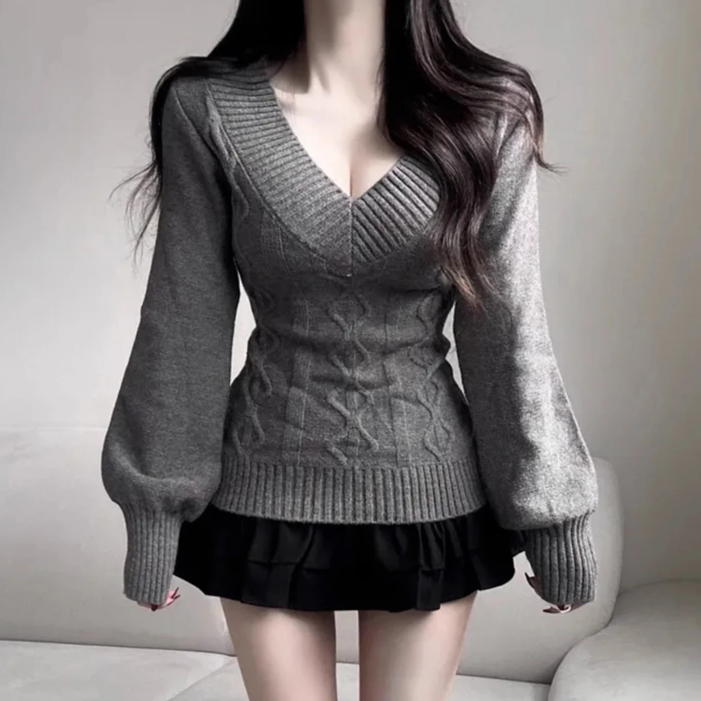 Pure Desire V-ne maglione lavorato a maglia da donna Slim Fit inverno New Sle ricamo floreale lungo Sve Base irt coreano Sle