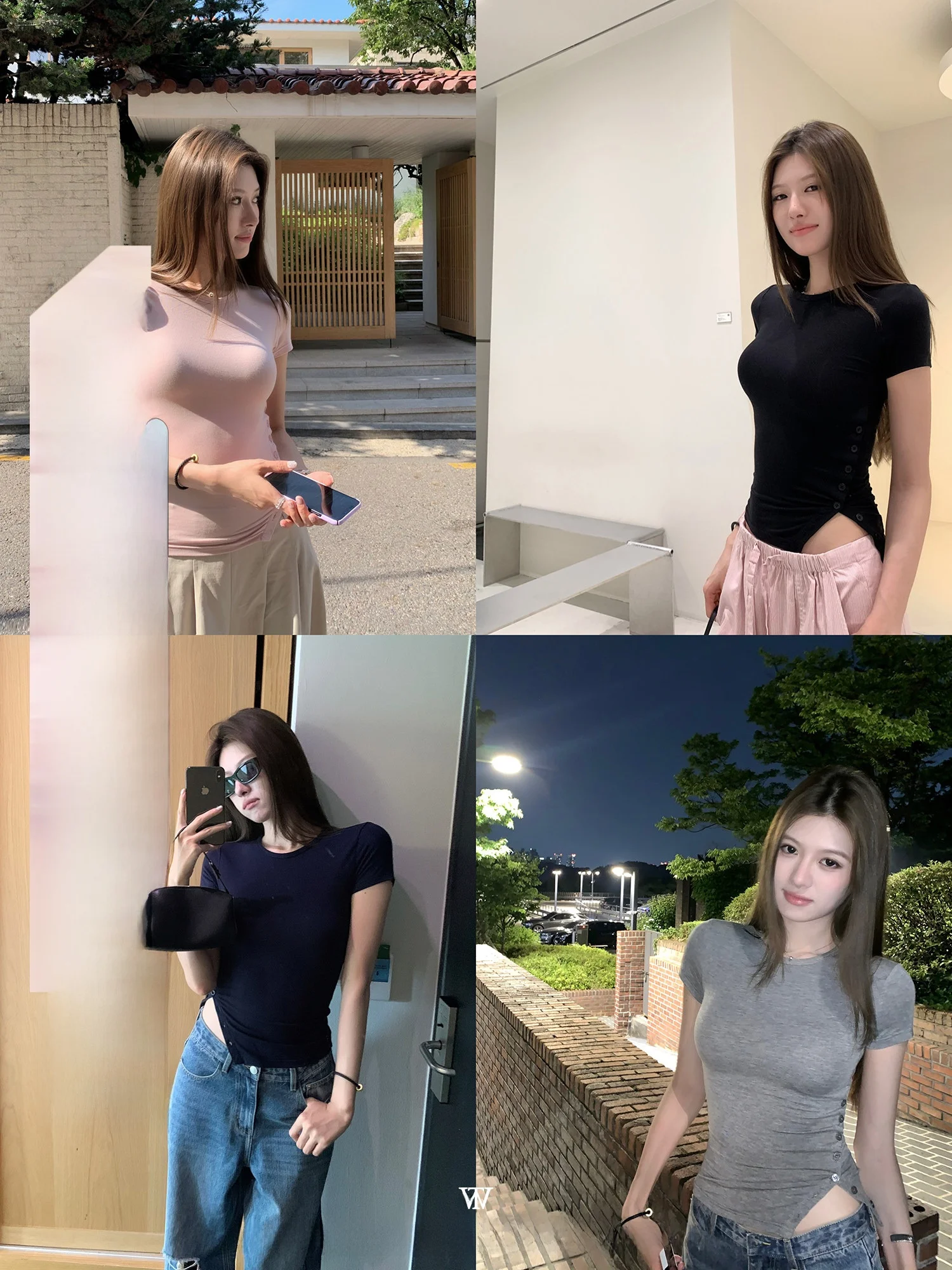 

WANANTONG Slim Fit Soft Thin High Elastici T-irt Women's Summer Casual Sle round Ne ort Sve Wool Silk Blend