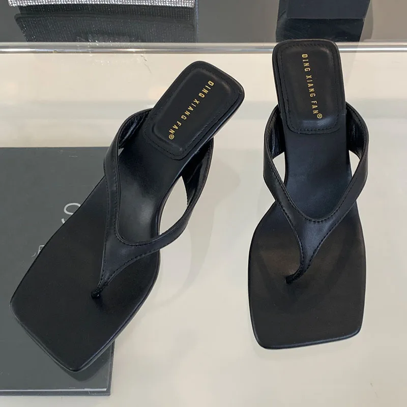 Fashion Shallow Women Medium Heels Slides Flip flops Slippers 2025 Summer Female Footwear Ladies Heels Slippers Pumps Shoes