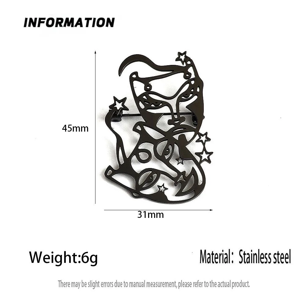Stainless Steel Hollow Star Cat Brooch Abstract Creative Lapel Pin Unique Badge for Jacket Suit Backpack Clothing Jewelry Gift
