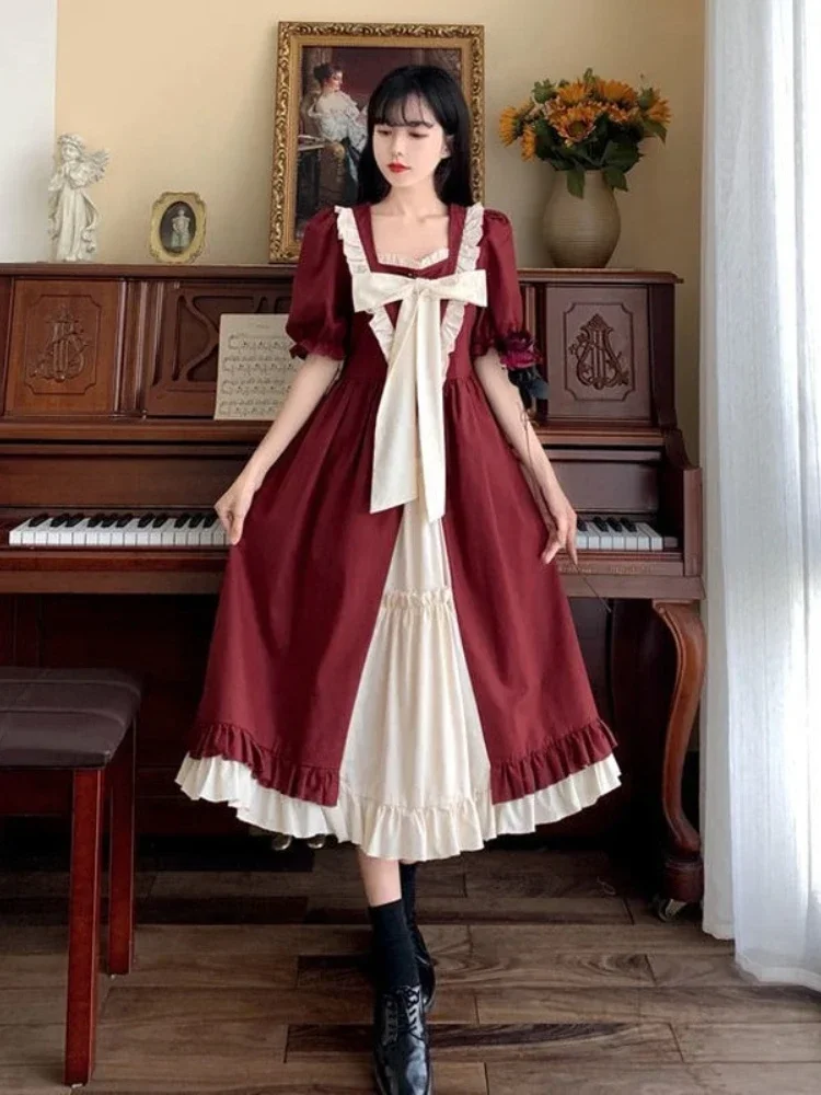 

2025 New Sweet College Style Dress Women Student Puff Sleeves Japanese A-line Dress Girl Vintage Long Sleeve Dress