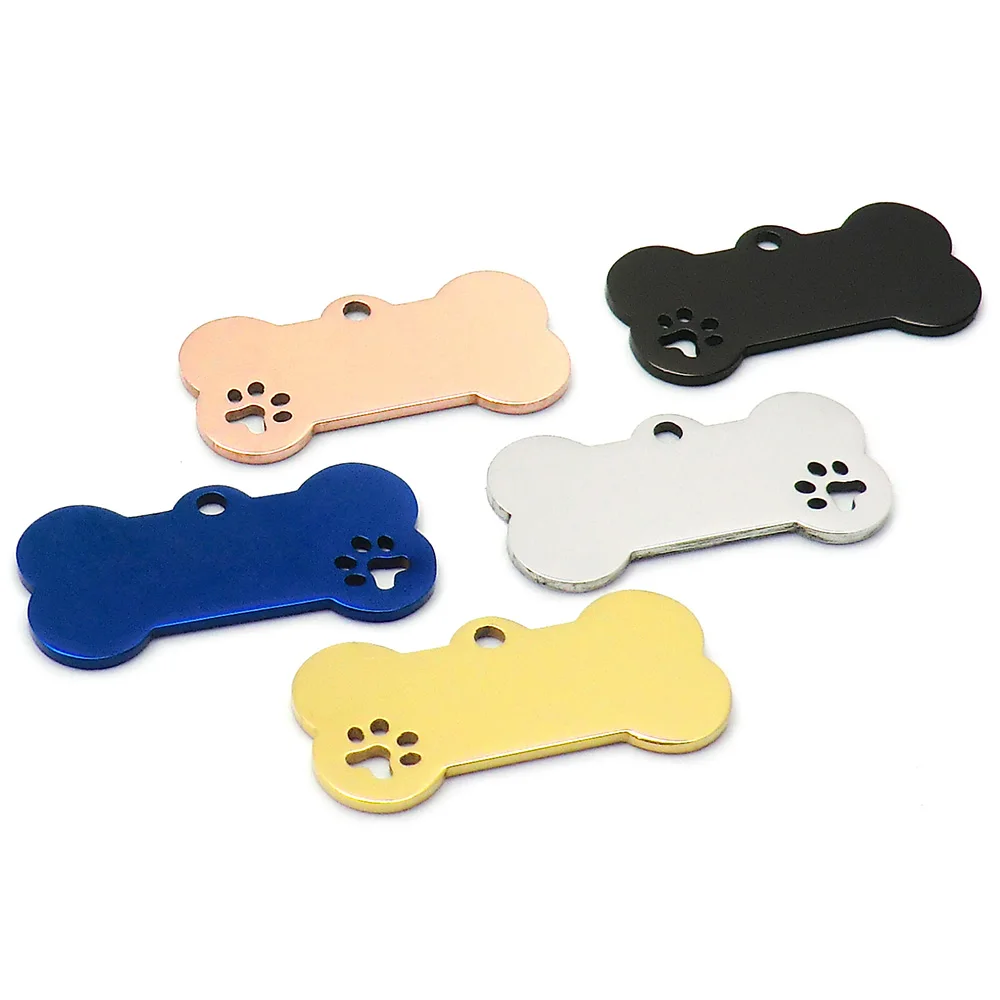 

100Pcs Pet ID Tags Personalized Name Plate Anti-lost Bone Hollow Paw Stainless Steel Engraved Pendant Accessories Dropshipping