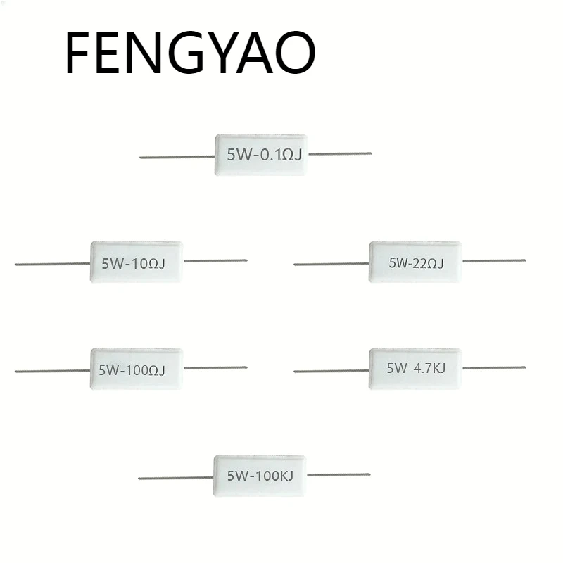 10pcs 5W 5% Cement Resistor Power Resistance 0.1 ~ 10K 0.1R 0.5R 1R 10R 100R 0.22 0.33 0.5 1 2 5 8 10 15 20 25 30 100 1K 10K ohm