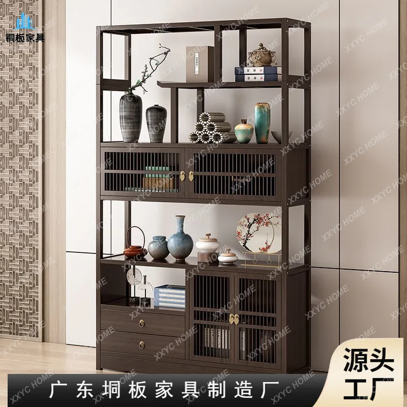 LNew Chinese modern solid wood Bogu frame, living room partition shelf, bookshelf, office ornament rack