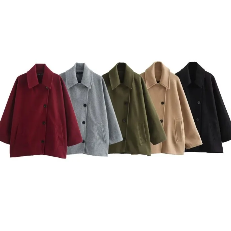 A New Autumn Fashion Cross-border European and American Women's Clothing Bestseller, A Single-breasted Lapel Loose Wool Jacket.
