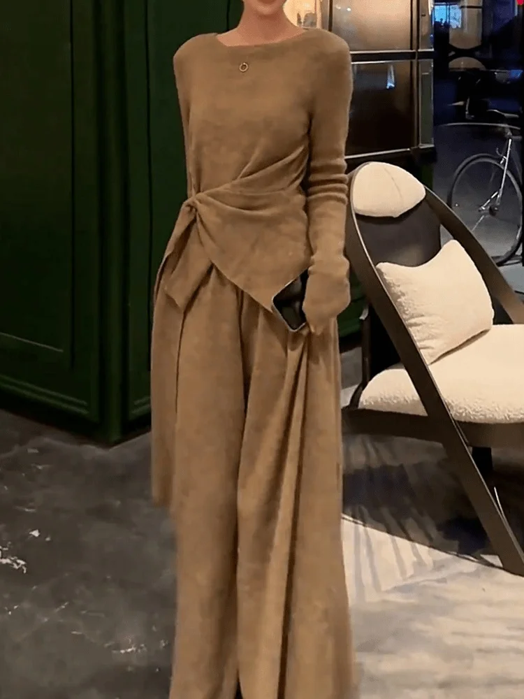 

Уникальный женский модный комплект из топа с длинным рукавом и облегающих повседневных брюк, весенняя новинка, корейский стиль, с высокой талией