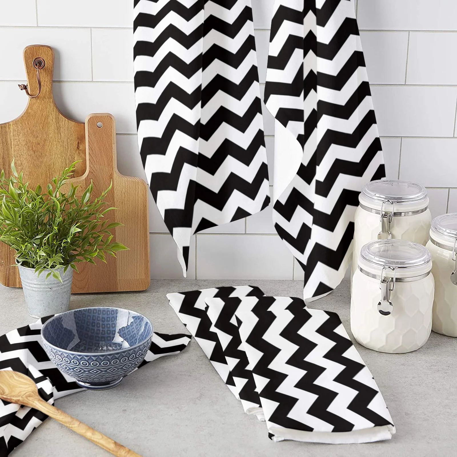 Stripes Black And White Simple Ripple Kitchen Towel Cleaning Cloth Kitchen Accessories Dish Washing Cloth Household Decoracion