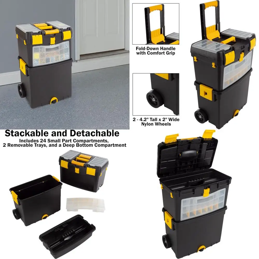 

Portable Rolling Toolbox with Folding Handle and Detachable Lid - Organizers and Storage Solutions