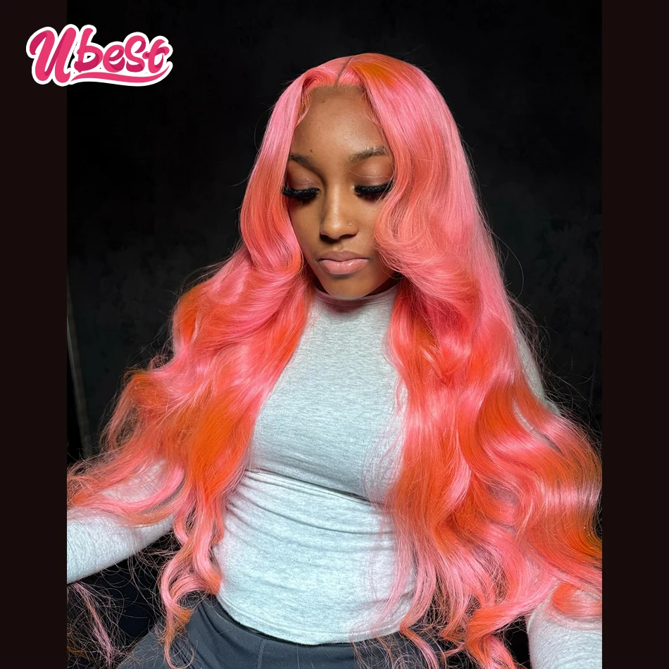 

Ubest Pink Red Colored Body Wave 13x6 Lace Front Wigs Brazilian 10A Human Hair Transparent Glueless Wigs Pre Plucked For Women