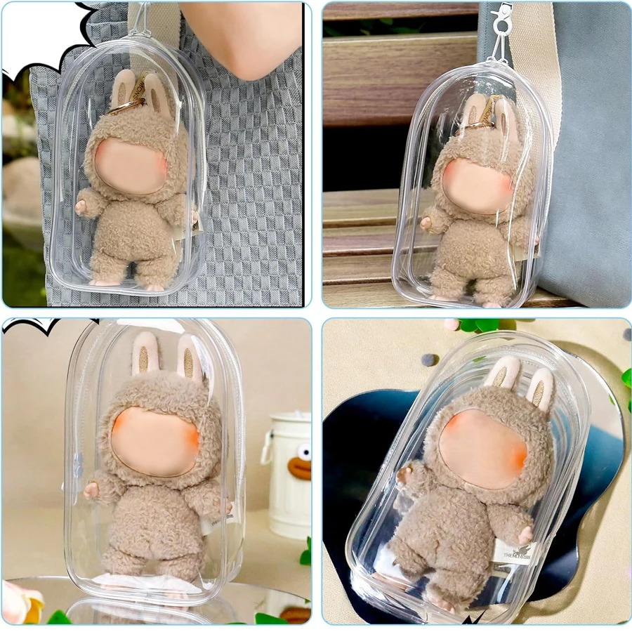 متوافق مع حافظة واقية لعبة Labubu/حقيبة غبار ذات طابع شفاف مع سلسلة مفاتيح، مناسبة للتجميع والعرض #3