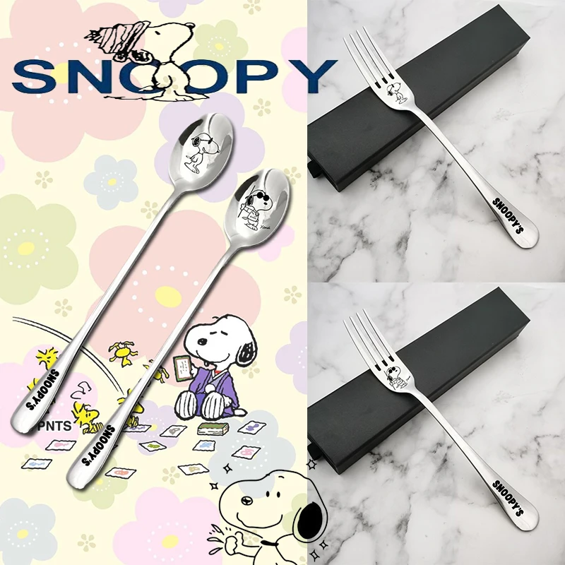 Snoopy łyżka ze stali nierdzewnej lodowy deser mody łyżeczka do kawy dzieci wskazał łyżki łyżka z długą rączką zastawa stołowa do kuchni