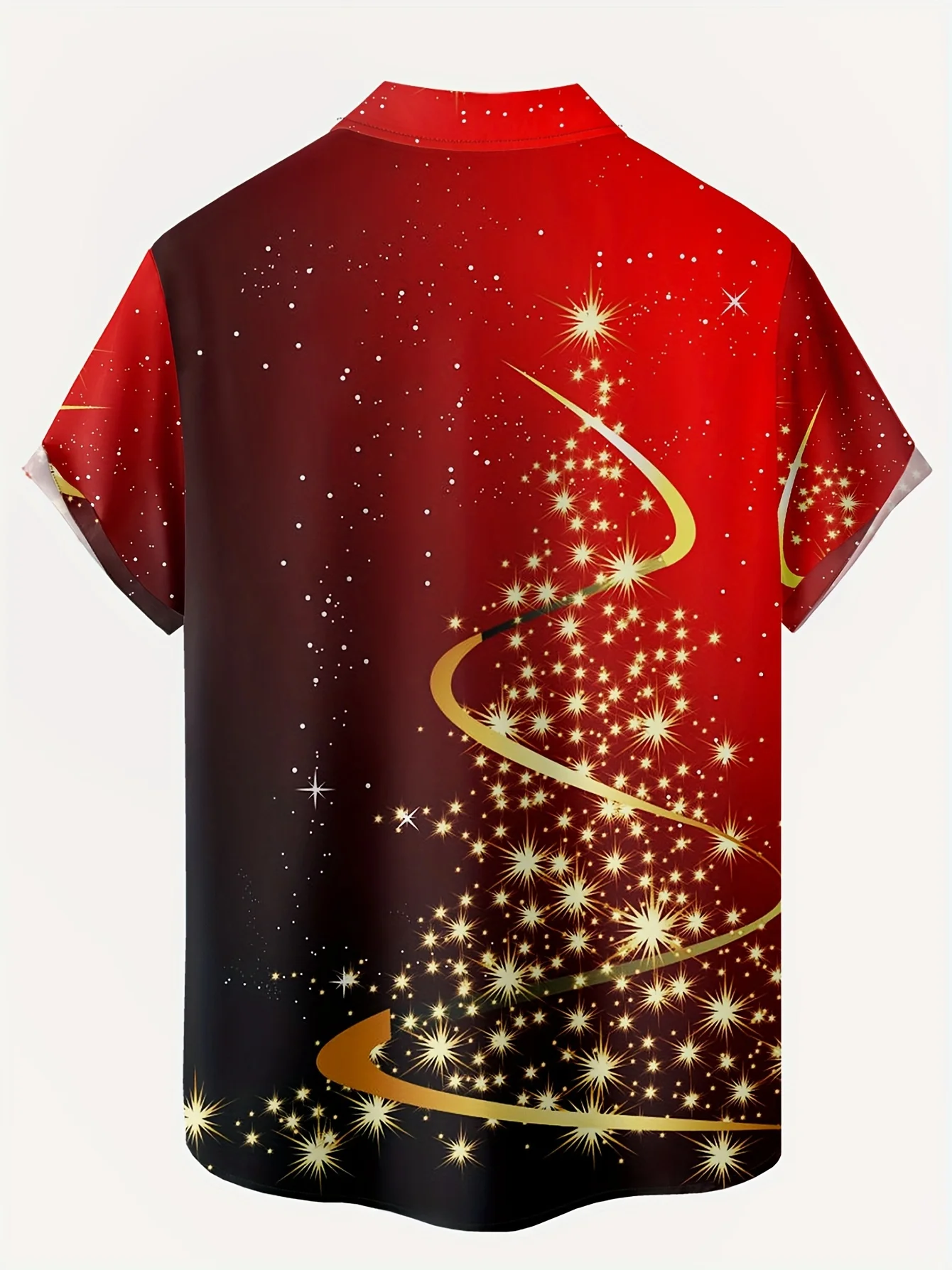 Men Short Sleeve Button Down Shirt Christmas Golden Star Spiral Tree Gradient Print Polyester Casual Holiday Blouse