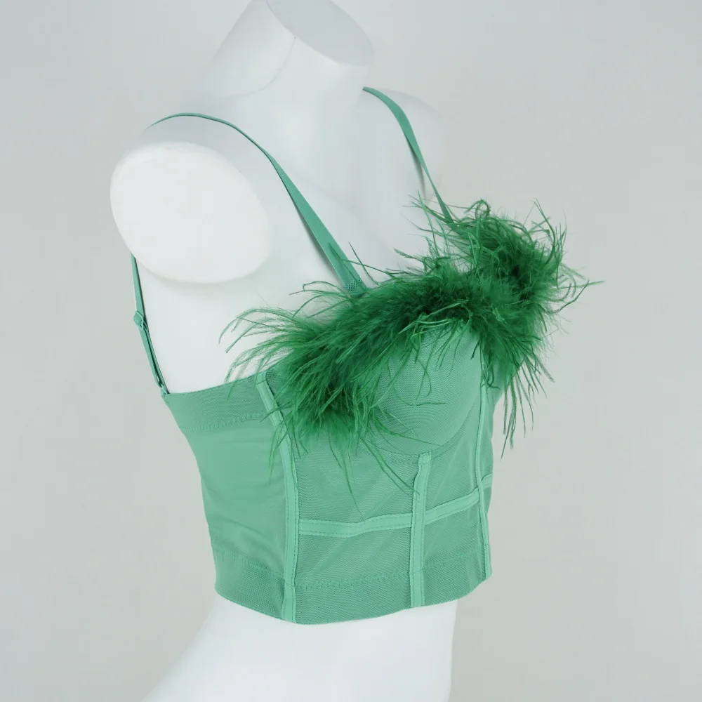 

Fashion Nightclub Sexy Feather Spaghetti Straps Outerwear Fit Hot Girl Corset Dance Party Shaping Tube Top