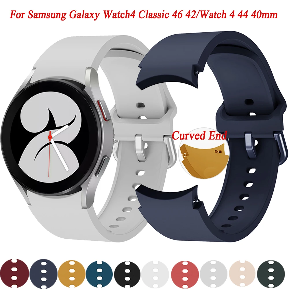 

Curved end Strap For Samsung Galaxy Watch 4 40mm 44mm Smartwatch Silicone Ridge Bracelet Galaxy Watch 4 Classic 42mm 46mm Bands