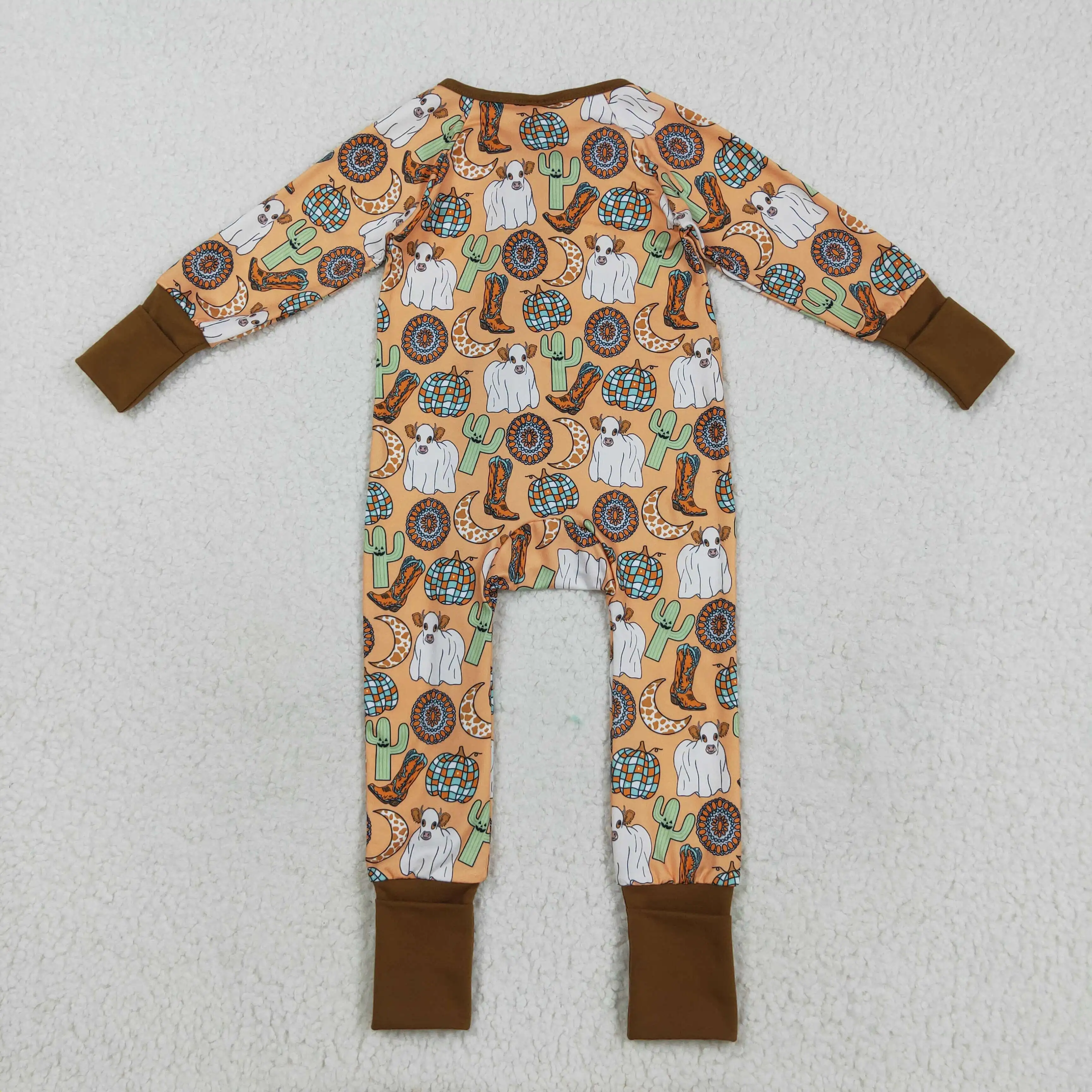 z818-19 LR2463 Wholesale baby romper Western kids clothes boy Halloween pumpkin romper Autumn Boutique Children clothing 4