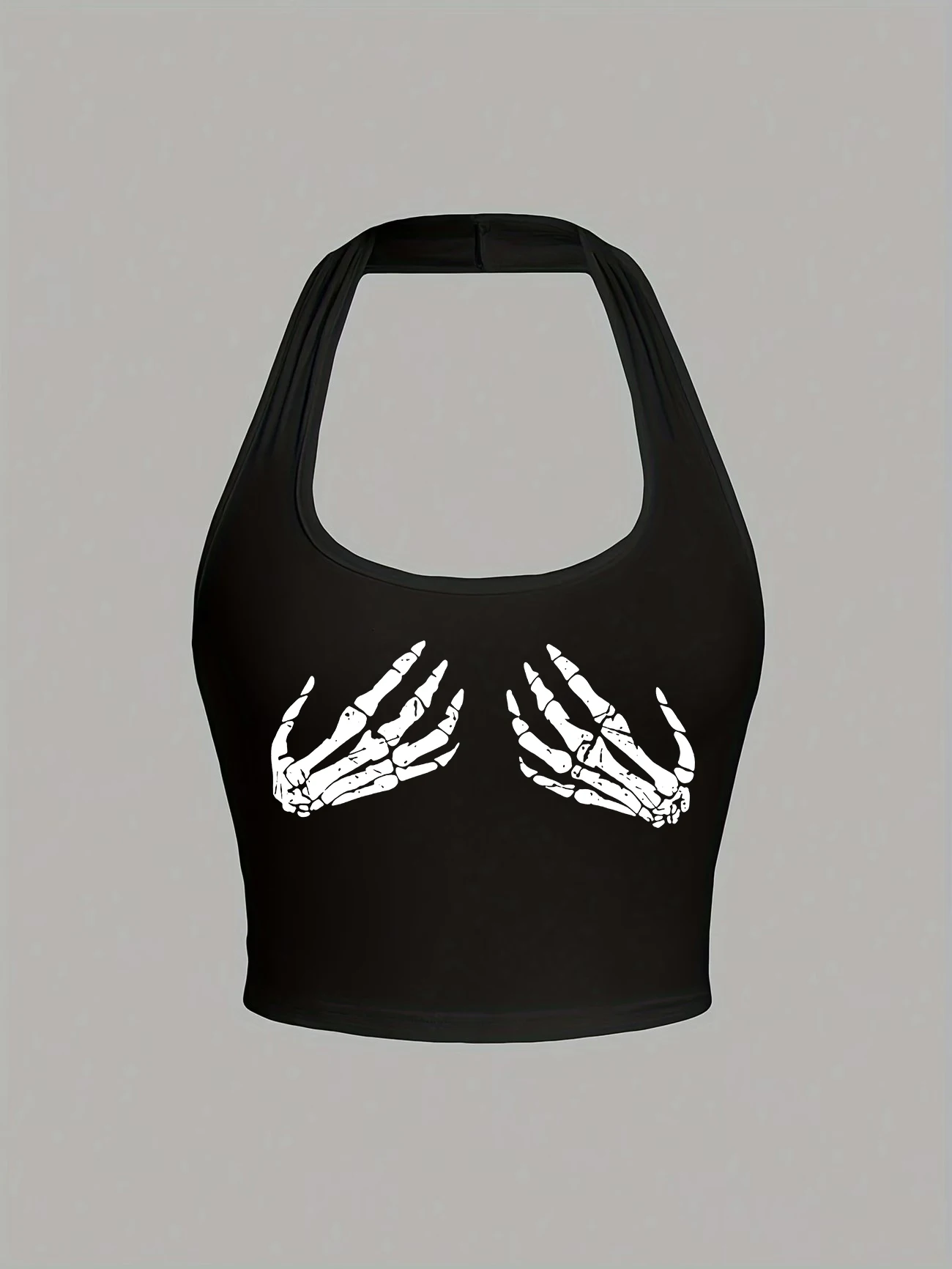 Vintage Halloween Skeleton Hand Halter Neck Tops Sexy Women Summer Halter Top Y2k Tanks Chic Vest Shirt Tank Top Girls Woman