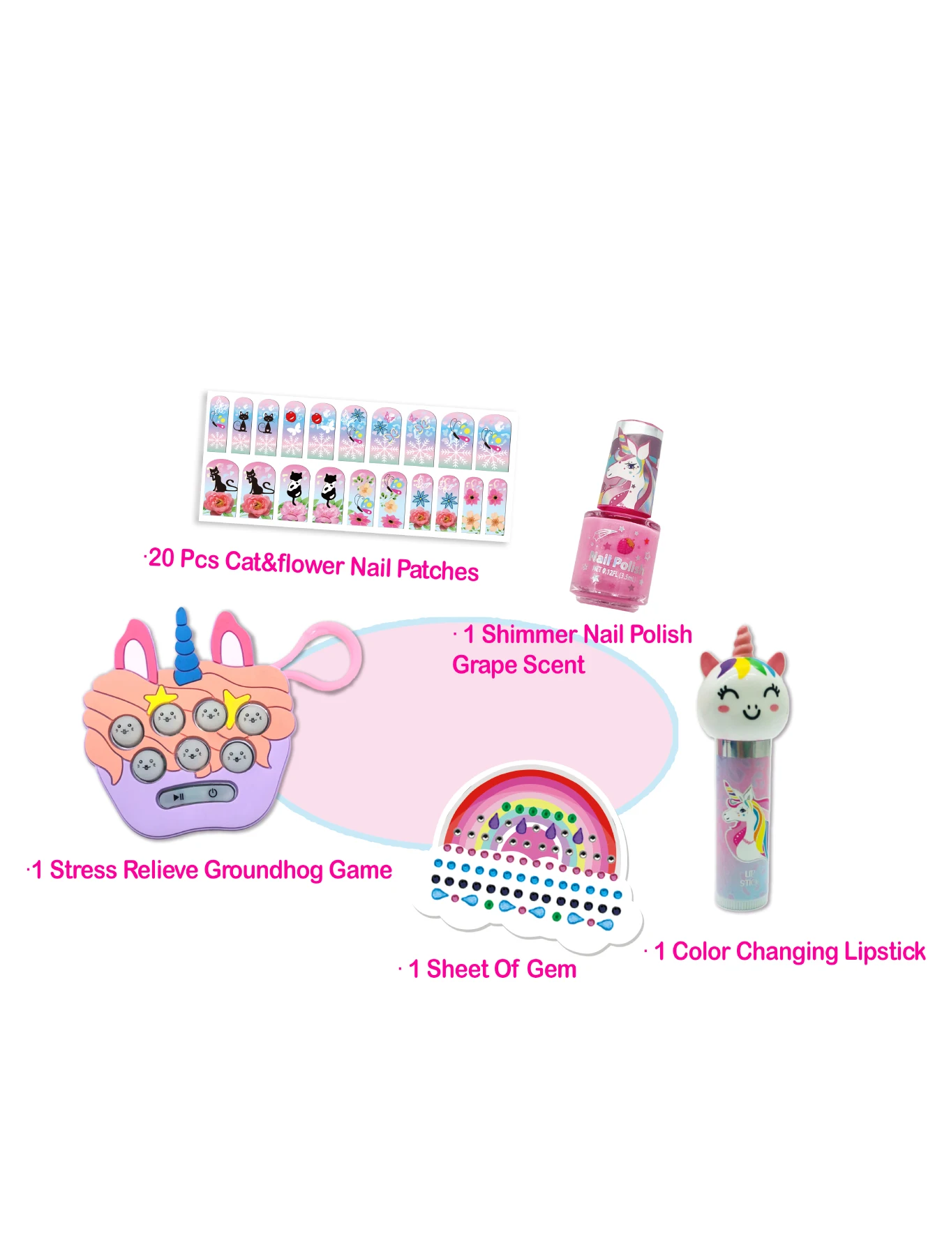 2024 Kids Makeup Set Cute Stress Relieve Cosmetic Set Nail Polish Art Set Gem Stickers Lip Gloss Set Kids Toys