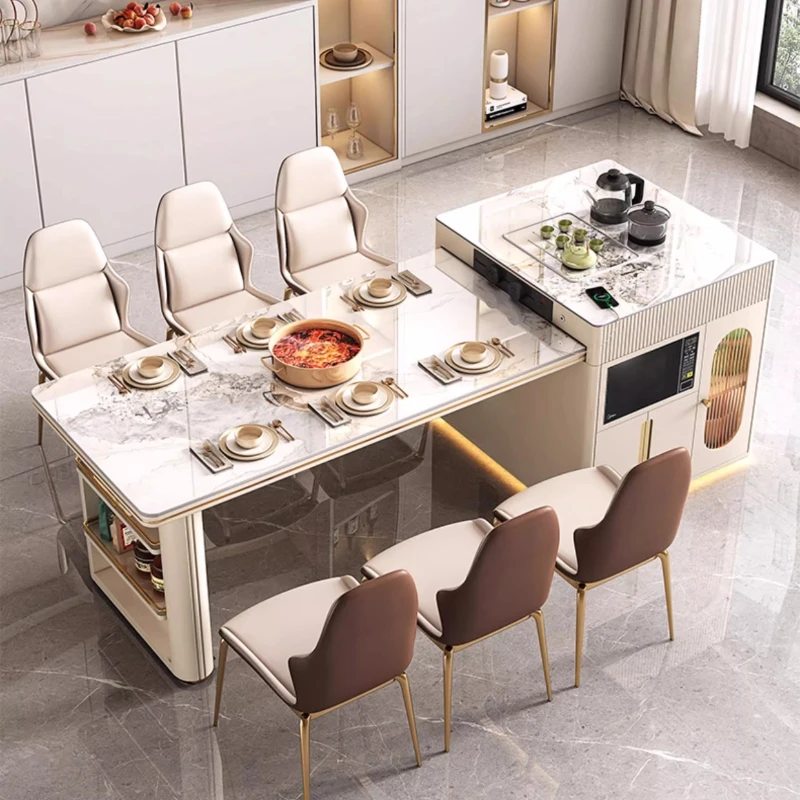 

Island table integrated retractable household small modern simple high-end slate
