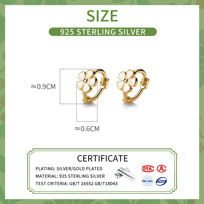 INZATT Real 925 Sterling Silver Flower 9mm Round Mini Hoop Earrings for Women Classic Fine Jewelry 2024 Summer Accessories