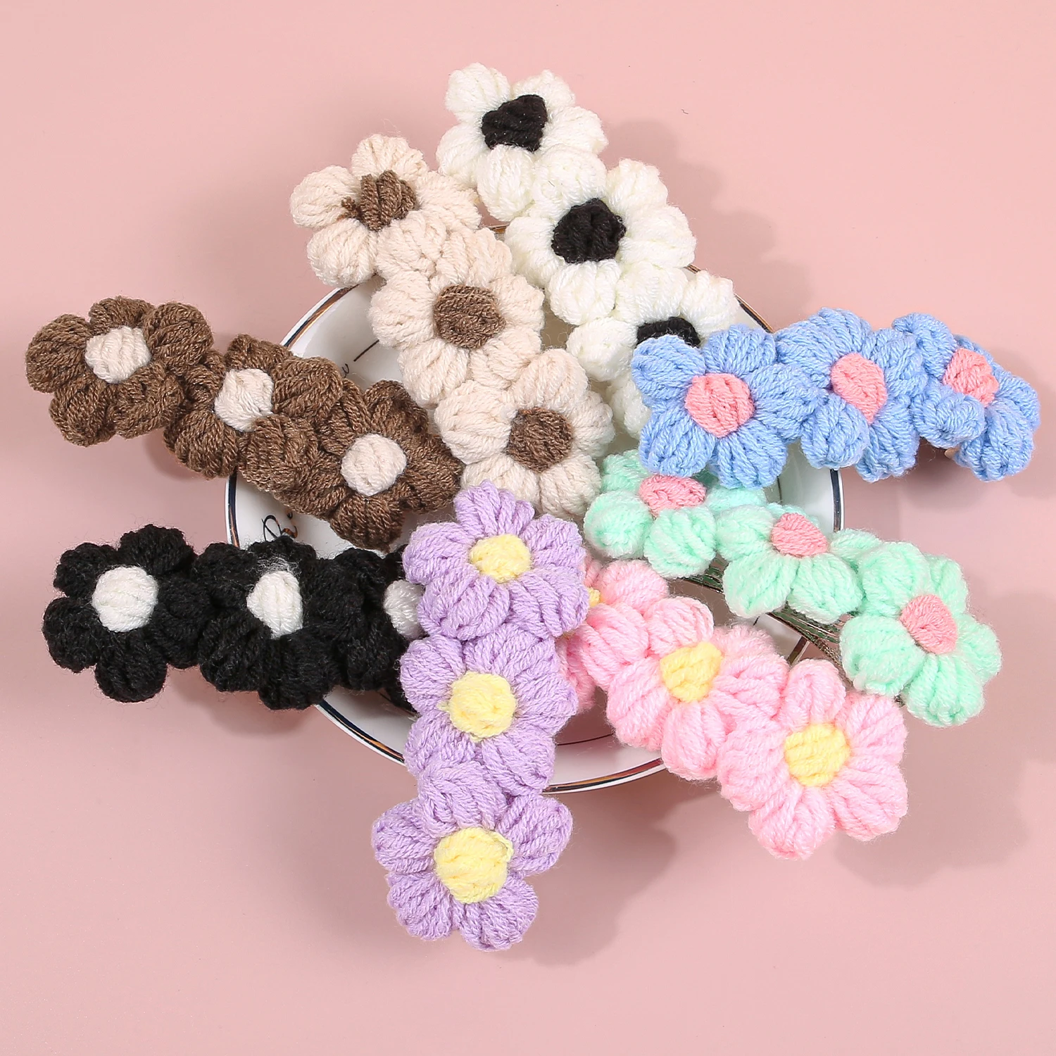 1/4 قطعة غزل الحياكة الموضة زهرة مقاطع الشعر زهرة الفرنسية دبابيس الشعر النساء الفتيات مقاطع Hairgrip حامل ذيل حصان إكسسوارات الشعر