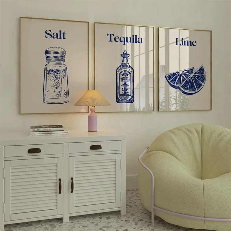 Vintage Blue Tequila Poster Aesthetic Girl Bar Cart Art Gallery Wall Canvas Painting Bar Restaurant Decorative Wall Art