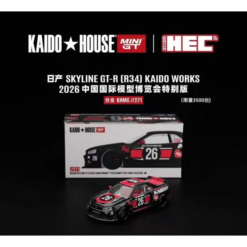 2026 HEC KAIDO HOUSE 1:64 Nissan R34 Cast-pressed Simulation Alloy Car Model, a gift for a friend, a collection item for boys.