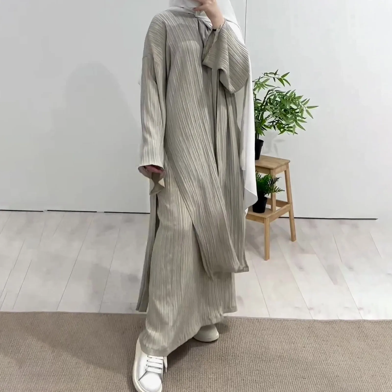 Ramadan Abaya 2024 New Fashion Striped Split Long Dress Muslim Dresses For Women Dubai Abaya Arab Islamic Muslim Clothing