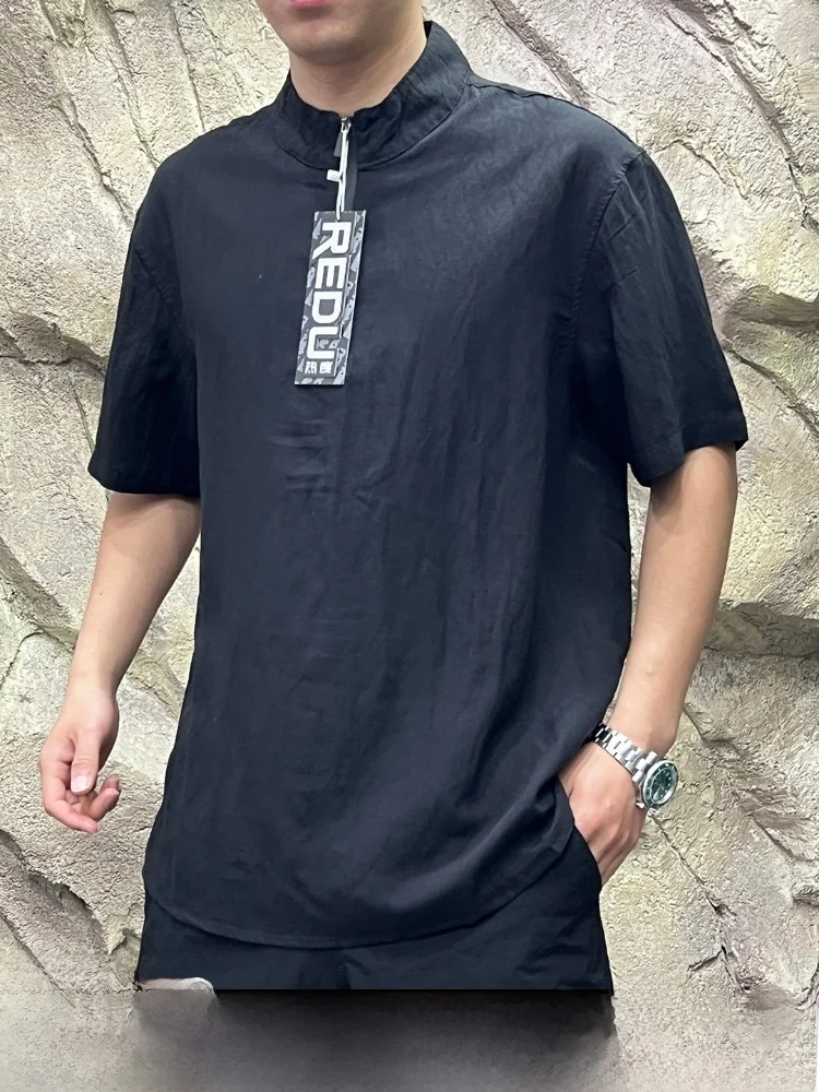 

Line! Linen Blend! Skin-friendly Breathable! 2026 Spring Summer Men's Loose Half Zip Short Sleeve Trendy