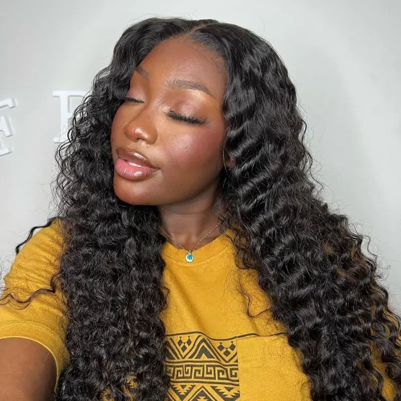 

Deep Wave Glueless Wigs Human Hair Pre Plucked Pre Cut 6x4 Transparent Lace Closure Wear And Go Glueless Wigs For Women