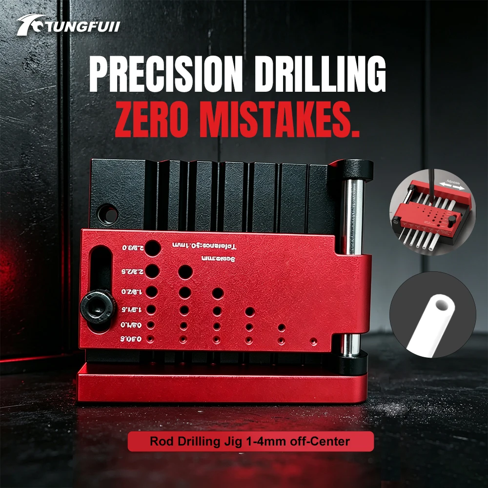 Tungfull Round Rod Drilling Jig, Precision 1-4mm Off-Center Drill Guide for Woodworking Accurate Hole Drilling Work
