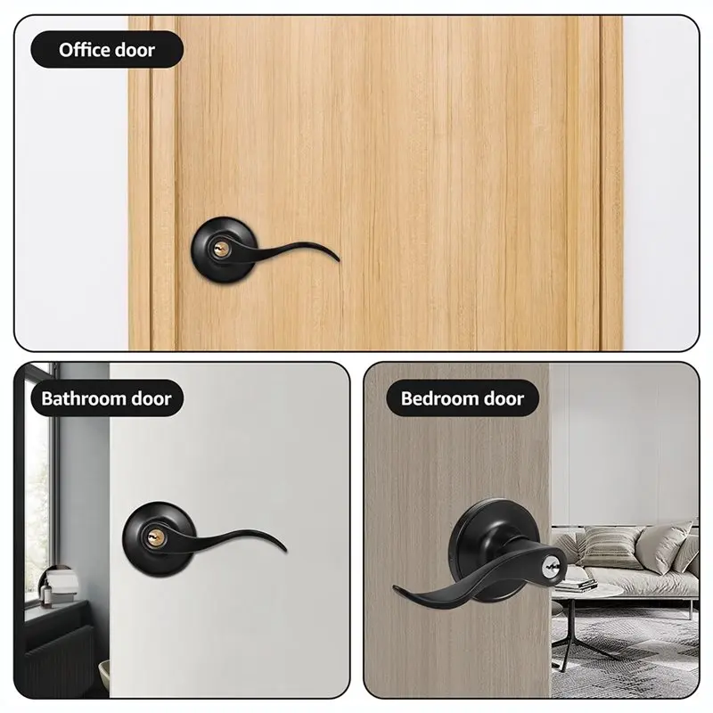 【NOW SAVE】Door Lever Matte Black Interior Door Handle Traditional Wave Style Reversible Door Lever For Bedroom, Bathroom, Closet