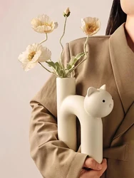 2024 Ceramic Flower Vase Cute Tubular Kawaii Cat Vase Room Home Desktop Decoration Art Ornament Gift Flowerpot Free Shipping