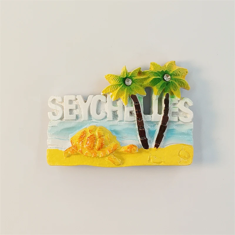 Seychelles，sea turtle，coconut tree，3D Stereoscopic，Tourism souvenirs，Resin painting，decoration home，refrigerator magnets