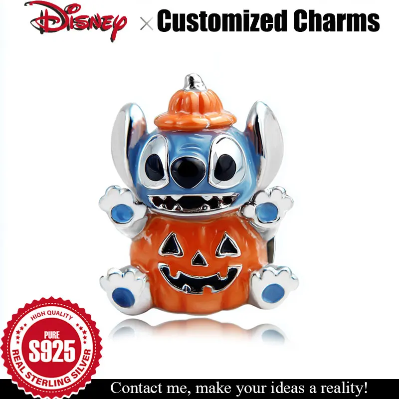 925 Silver Charm Disney Stitch Pumpkin Customizable beads for bracelet Original female Jewelry accessories Halloween gifts charm