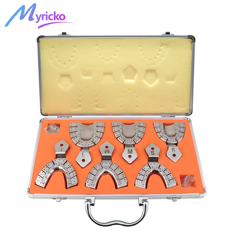 6 PCS/Set Dental Impression Teeth Tray Stainless Steel Autoclavable Equipment Dentist Adjustable Reusable Tooth Implant Tools