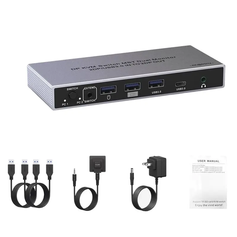 Classic-MST Dual Monitor Support DP KVM Switch 2DP/USB3.0 In To 2 HD Out 4K 60Hz 2 PC Or 2 Laptop Sharing Keyboard Mouse Printer