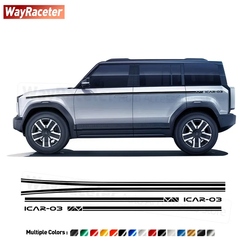 4 Pcs/Set Door Side Upper Stripes Sticker Waist Line Body Carbon Fiber Vinyl Decal For Chery iCAR 03 2024 Accessories 2025