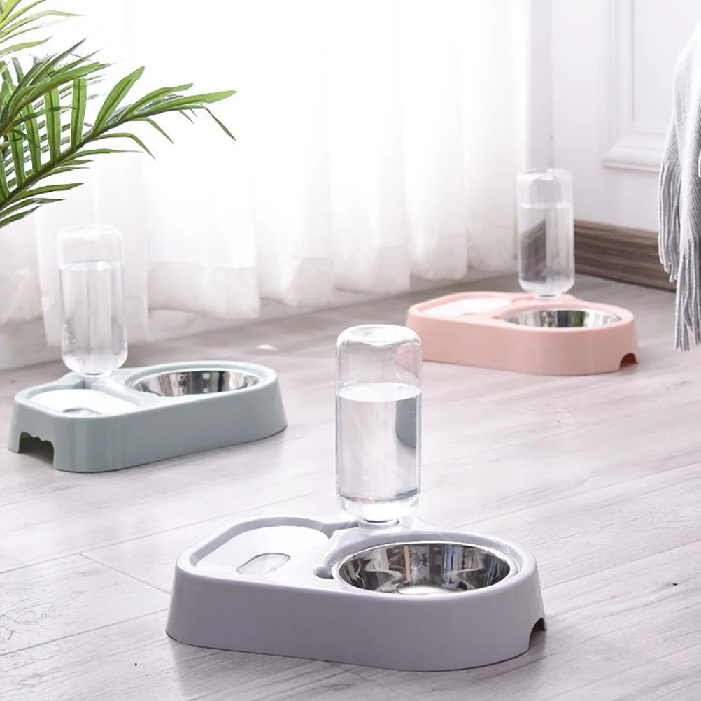 

Automatic Pet Water Feeder Dog Food Bowl Grey Double Station Cat Drinking Fountain High-Density Safe