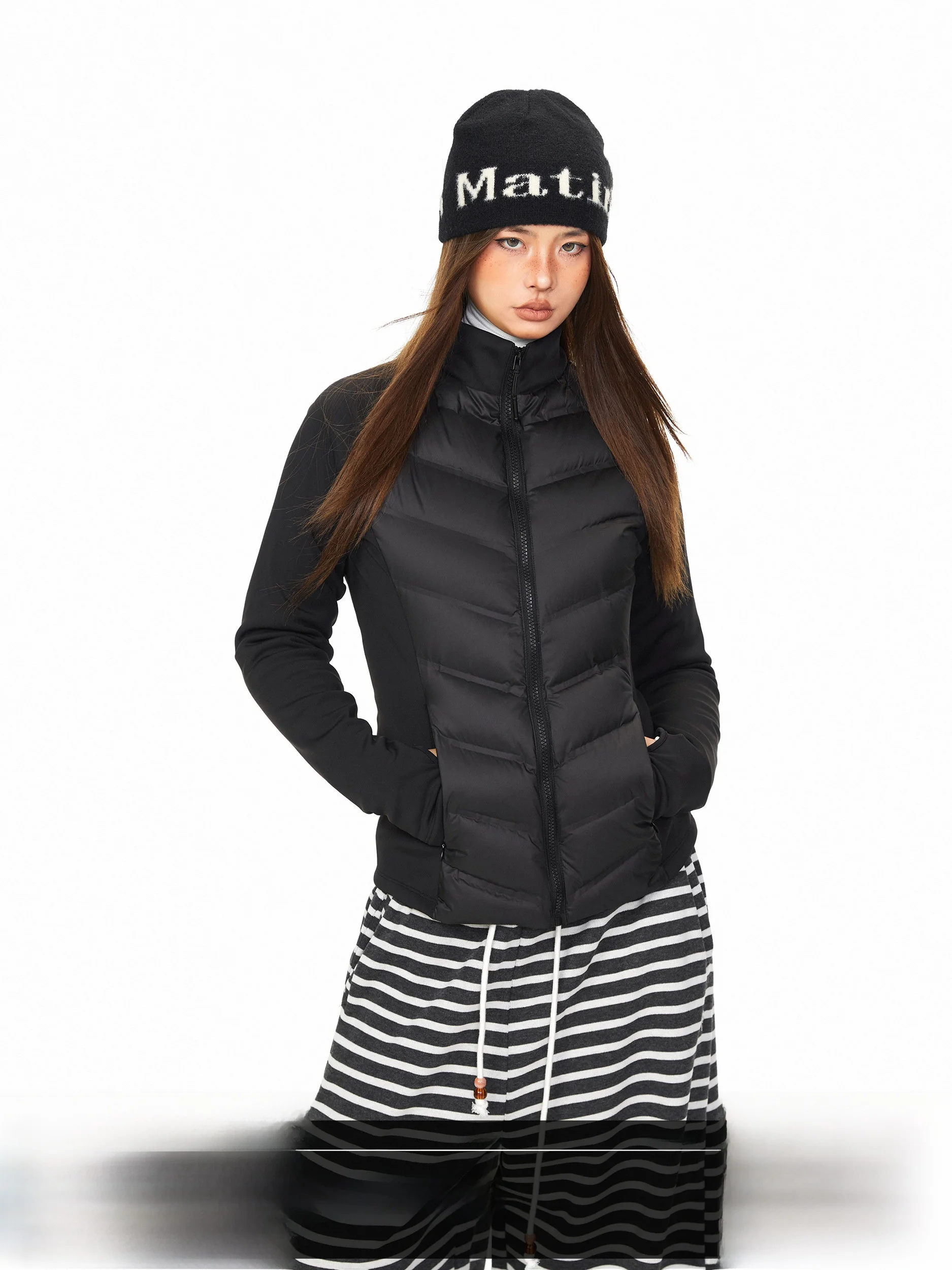 Blackbb Patchwork Stand Collar Duck down Women's Winter American Style Slim Fit Warm Sport Inner Core Polyurethane Fiber