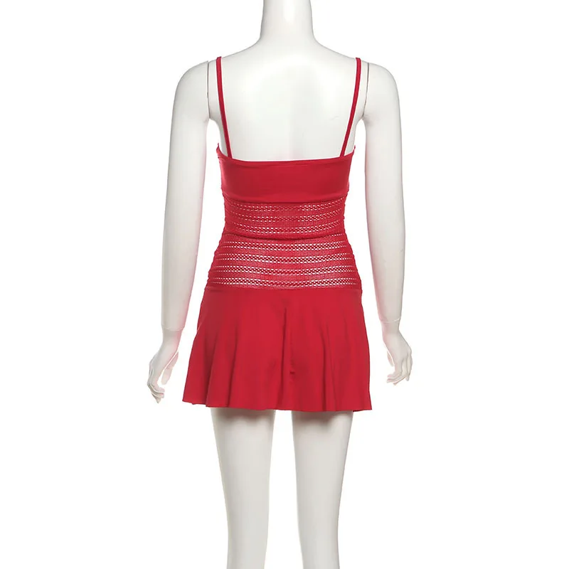 Mini abito sexy con cinturino Spagehetti da donna 2025 Moda estiva senza maniche Backless Off Shouder Mesh Abiti corti aderenti eleganti
