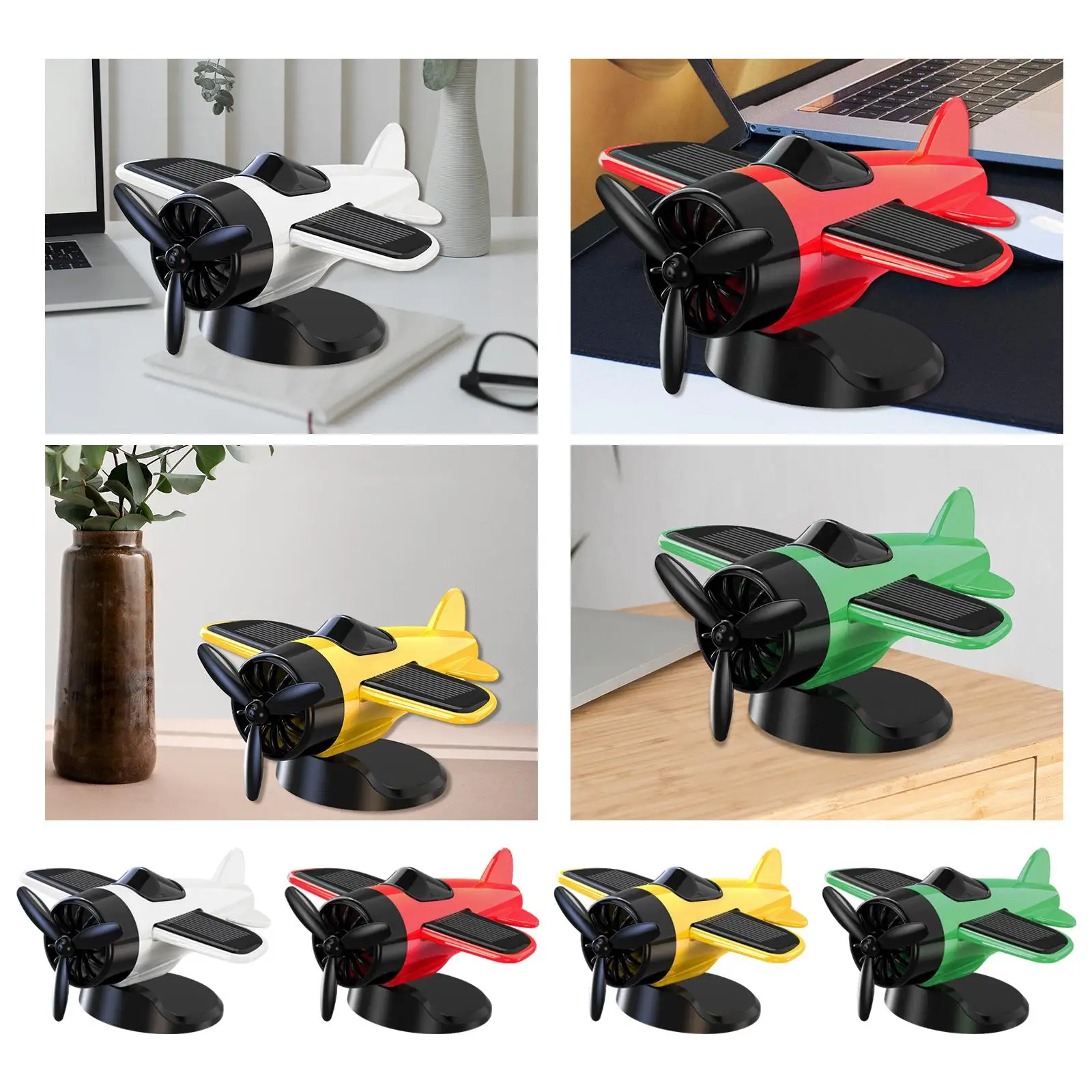 Solar Powered Rotating Aircraft Model Mute Car Dashboard Ornament for Truck Workplace Office Vehicle Console Men Women Gift