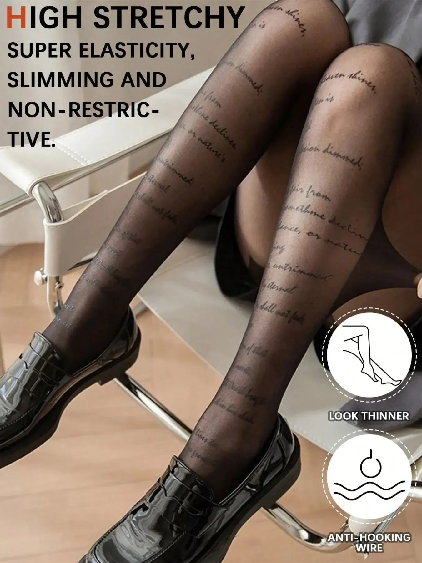 Spring and Autumn Socks Y2K Style Women's Tight Pants White Translucent Pantyhose Elastic Punk Letter Printed Long Socks Look Good and Comfortable to Wear Socks
